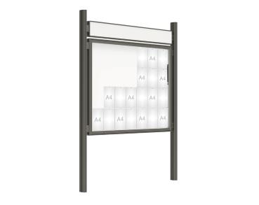 Schaukasten 2000 mit Quatro-Pfosten Farbe:Procity grau|Abmessungen:28 A4 - B 1710 x 1350 mm - Klapptür|Pfosten:Pfosten-Set zum Einbetonieren - Mit Titelleiste