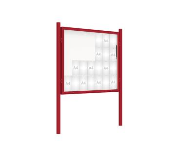 Schaukasten 2000 mit Pfosten Ø 76 mm Farbe:RAL 3004|Abmessungen:28 A4 - B 1710 x 1350 mm - Klapptür|Pfosten:Pfosten-Set zum Einbetonieren - Ohne Titelleiste