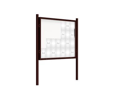 Schaukasten 2000 mit Pfosten Ø 76 mm Farbe:RAL 8017|Abmessungen:28 A4 - B 1710 x 1350 mm - Klapptür|Pfosten:Pfosten-Set zum Einbetonieren - Ohne Titelleiste