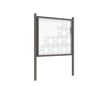 Schaukasten 2000 mit Pfosten Ø 76 mm Farbe:Procity grau|Abmessungen:28 A4 - B 1710 x 1350 mm - Klapptür|Pfosten:Pfosten-Set zum Einbetonieren - Ohne Titelleiste