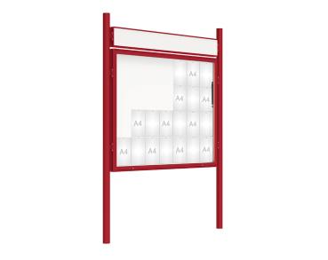 Schaukasten 2000 mit Pfosten Ø 76 mm Farbe:RAL 3004|Abmessungen:28 A4 - B 1710 x 1350 mm - Klapptür|Pfosten:Pfosten-Set zum Einbetonieren - Mit Titelleiste