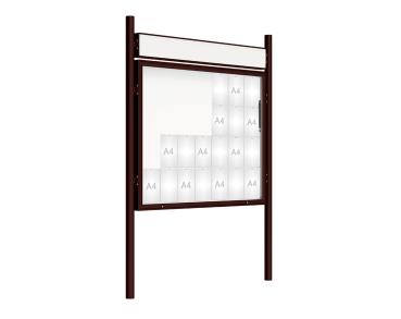 Schaukasten 2000 mit Pfosten Ø 76 mm Farbe:RAL 8017|Abmessungen:28 A4 - B 1710 x 1350 mm - Klapptür|Pfosten:Pfosten-Set zum Einbetonieren - Mit Titelleiste