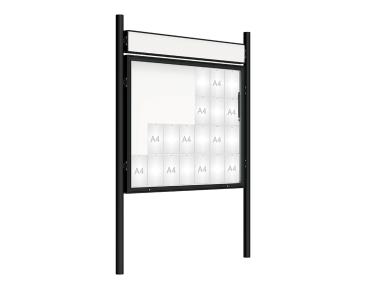 Schaukasten 2000 mit Pfosten Ø 76 mm Farbe:RAL 9005|Abmessungen:28 A4 - B 1710 x 1350 mm - Klapptür|Pfosten:Pfosten-Set zum Einbetonieren - Mit Titelleiste