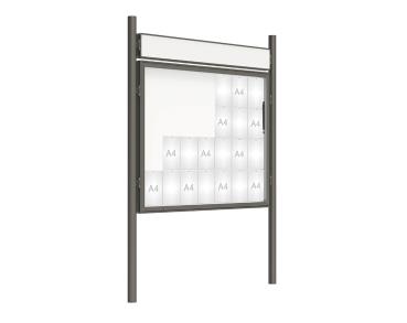 Schaukasten 2000 mit Pfosten Ø 76 mm Farbe:Procity grau|Abmessungen:28 A4 - B 1710 x 1350 mm - Klapptür|Pfosten:Pfosten-Set zum Einbetonieren - Mit Titelleiste