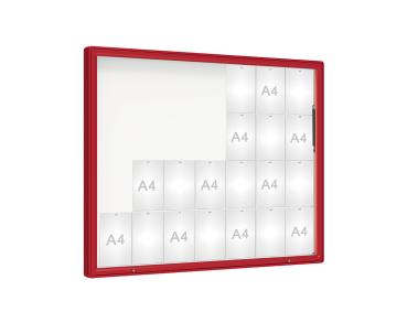 Schaukasten 2000 Farbe:RAL 3004|Verglasung:Plexichocs|Abmessungen:28 A4 - B 1710 x H 1350 mm
