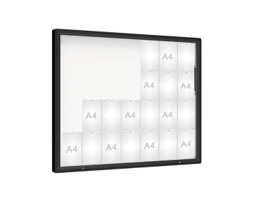 Schaukasten 2000 Farbe:RAL 9005|Verglasung:Plexichocs|Abmessungen:28 A4 - B 1710 x H 1350 mm