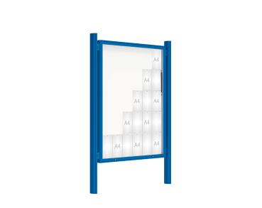 Schaukasten 2000 mit Quatro-Pfosten Farbe:RAL 5010|Abmessungen:30 A4 - B 1350 x 1710 mm - Klapptür|Pfosten:Pfosten-Set zum Einbetonieren - Ohne Titelleiste