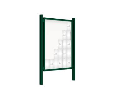 Schaukasten 2000 mit Quatro-Pfosten Farbe:RAL 6005|Abmessungen:30 A4 - B 1350 x 1710 mm - Klapptür|Pfosten:Pfosten-Set zum Einbetonieren - Ohne Titelleiste