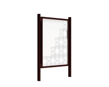 Schaukasten 2000 mit Quatro-Pfosten Farbe:RAL 8017|Abmessungen:30 A4 - B 1350 x 1710 mm - Klapptür|Pfosten:Pfosten-Set zum Einbetonieren - Ohne Titelleiste