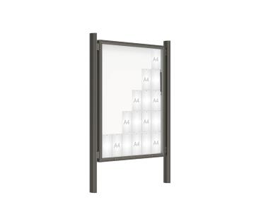 Schaukasten 2000 mit Quatro-Pfosten Farbe:Procity grau|Abmessungen:30 A4 - B 1350 x 1710 mm - Klapptür|Pfosten:Pfosten-Set zum Einbetonieren - Ohne Titelleiste