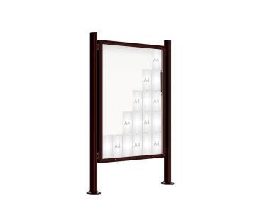 Schaukasten 2000 mit Quatro-Pfosten Farbe:RAL 8017|Abmessungen:30 A4 - B 1350 x 1710 mm - Klapptür|Pfosten:Pfosten-Set auf Bodenplatten - Ohne Titelleiste