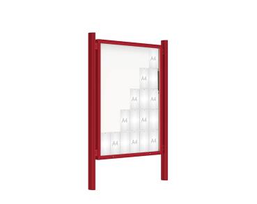 Schaukasten 2000 mit Quatro-Pfosten Farbe:RAL 3004|Abmessungen:30 A4 - B 1350 x 1710 mm - Klapptür|Pfosten:Mittelpfosten zum Einbetonieren - Ohne Titelleiste