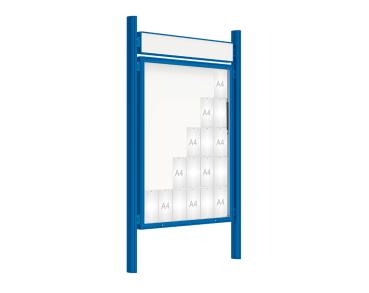 Schaukasten 2000 mit Quatro-Pfosten Farbe:RAL 5010|Abmessungen:30 A4 - B 1350 x 1710 mm - Klapptür|Pfosten:Pfosten-Set zum Einbetonieren - Mit Titelleiste