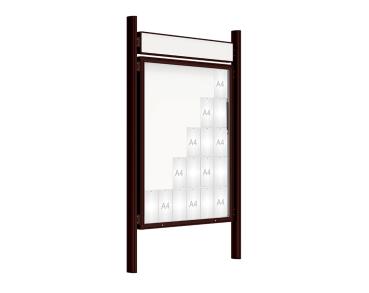 Schaukasten 2000 mit Quatro-Pfosten Farbe:RAL 8017|Abmessungen:30 A4 - B 1350 x 1710 mm - Klapptür|Pfosten:Pfosten-Set zum Einbetonieren - Mit Titelleiste