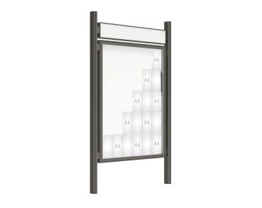 Schaukasten 2000 mit Quatro-Pfosten Farbe:Procity grau|Abmessungen:30 A4 - B 1350 x 1710 mm - Klapptür|Pfosten:Pfosten-Set zum Einbetonieren - Mit Titelleiste