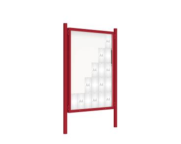Schaukasten 2000 mit Pfosten Ø 76 mm Farbe:RAL 3004|Abmessungen:30 A4 - B 1350 x 1710 mm - Klapptür|Pfosten:Pfosten-Set zum Einbetonieren - Ohne Titelleiste
