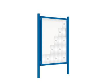 Schaukasten 2000 mit Pfosten Ø 76 mm Farbe:RAL 5010|Abmessungen:30 A4 - B 1350 x 1710 mm - Klapptür|Pfosten:Pfosten-Set zum Einbetonieren - Ohne Titelleiste