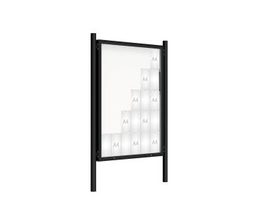 Schaukasten 2000 mit Pfosten Ø 76 mm Farbe:RAL 9005|Abmessungen:30 A4 - B 1350 x 1710 mm - Klapptür|Pfosten:Pfosten-Set zum Einbetonieren - Ohne Titelleiste