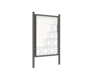 Schaukasten 2000 mit Pfosten Ø 76 mm Farbe:Procity grau|Abmessungen:30 A4 - B 1350 x 1710 mm - Klapptür|Pfosten:Pfosten-Set zum Einbetonieren - Ohne Titelleiste