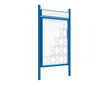 Schaukasten 2000 mit Pfosten Ø 76 mm Farbe:RAL 5010|Abmessungen:30 A4 - B 1350 x 1710 mm - Klapptür|Pfosten:Pfosten-Set zum Einbetonieren - Mit Titelleiste