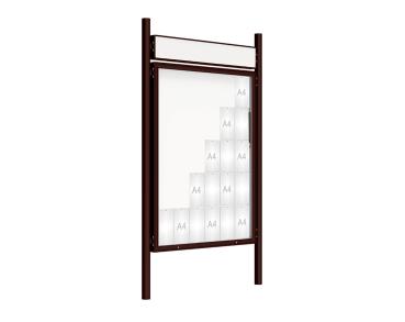 Schaukasten 2000 mit Pfosten Ø 76 mm Farbe:RAL 8017|Abmessungen:30 A4 - B 1350 x 1710 mm - Klapptür|Pfosten:Pfosten-Set zum Einbetonieren - Mit Titelleiste