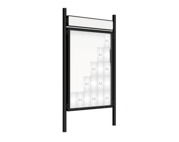 Schaukasten 2000 mit Pfosten Ø 76 mm Farbe:RAL 9005|Abmessungen:30 A4 - B 1350 x 1710 mm - Klapptür|Pfosten:Pfosten-Set zum Einbetonieren - Mit Titelleiste