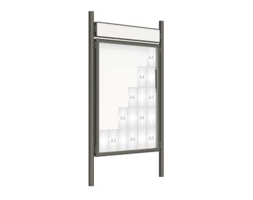 Schaukasten 2000 mit Pfosten Ø 76 mm Farbe:Procity grau|Abmessungen:30 A4 - B 1350 x 1710 mm - Klapptür|Pfosten:Pfosten-Set zum Einbetonieren - Mit Titelleiste