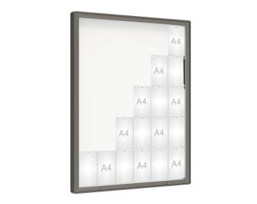 Schaukasten 2000 Farbe:Procity grau|Verglasung:Plexichocs|Abmessungen:30 A4 - B 1350 x H 1710 mm