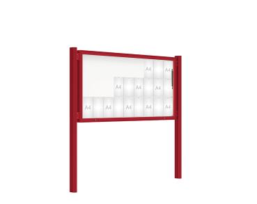 Schaukasten 2000 mit Quatro-Pfosten Farbe:RAL 3004|Abmessungen:27 A4 - B 2010 x H 1000 mm - Klapptür|Pfosten:Pfosten-Set zum Einbetonieren - Ohne Titelleiste