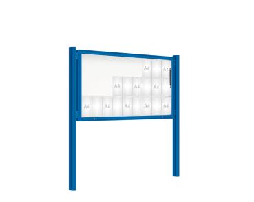 Schaukasten 2000 mit Quatro-Pfosten Farbe:RAL 5010|Abmessungen:27 A4 - B 2010 x H 1000 mm - Klapptür|Pfosten:Pfosten-Set zum Einbetonieren - Ohne Titelleiste