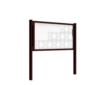 Schaukasten 2000 mit Quatro-Pfosten Farbe:RAL 8017|Abmessungen:27 A4 - B 2010 x H 1000 mm - Klapptür|Pfosten:Mittelpfosten zum Einbetonieren - Ohne Titelleiste