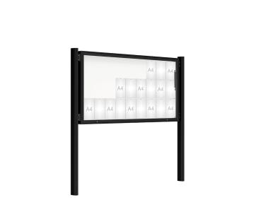 Schaukasten 2000 mit Quatro-Pfosten Farbe:RAL 9005|Abmessungen:27 A4 - B 2010 x H 1000 mm - Klapptür|Pfosten:Mittelpfosten zum Einbetonieren - Ohne Titelleiste