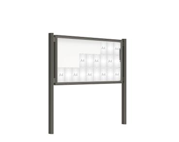 Schaukasten 2000 mit Quatro-Pfosten Farbe:Procity grau|Abmessungen:27 A4 - B 2010 x H 1000 mm - Klapptür|Pfosten:Mittelpfosten zum Einbetonieren - Ohne Titelleiste