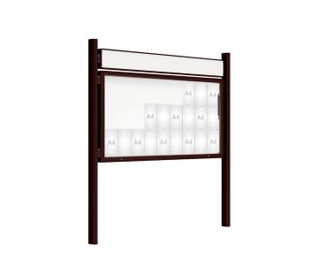 Schaukasten 2000 mit Quatro-Pfosten Farbe:RAL 8017|Abmessungen:27 A4 - B 2010 x H 1000 mm - Klapptür|Pfosten:Pfosten-Set zum Einbetonieren - Mit Titelleiste