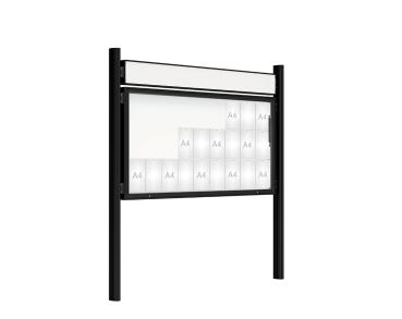 Schaukasten 2000 mit Quatro-Pfosten Farbe:RAL 9005|Abmessungen:27 A4 - B 2010 x H 1000 mm - Klapptür|Pfosten:Pfosten-Set zum Einbetonieren - Mit Titelleiste