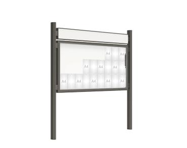 Schaukasten 2000 mit Quatro-Pfosten Farbe:Procity grau|Abmessungen:27 A4 - B 2010 x H 1000 mm - Klapptür|Pfosten:Pfosten-Set zum Einbetonieren - Mit Titelleiste