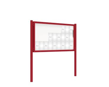 Schaukasten 2000 mit Pfosten Ø 76 mm Farbe:RAL 3004|Abmessungen:27 A4 - B 2010 x H 1000 mm - Klapptür|Pfosten:Pfosten-Set zum Einbetonieren - Ohne Titelleiste