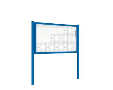 Schaukasten 2000 mit Pfosten Ø 76 mm Farbe:RAL 5010|Abmessungen:27 A4 - B 2010 x H 1000 mm - Klapptür|Pfosten:Pfosten-Set zum Einbetonieren - Ohne Titelleiste