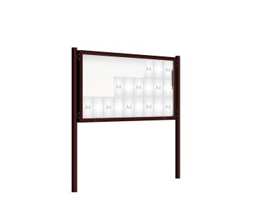 Schaukasten 2000 mit Pfosten Ø 76 mm Farbe:RAL 8017|Abmessungen:27 A4 - B 2010 x H 1000 mm - Klapptür|Pfosten:Pfosten-Set zum Einbetonieren - Ohne Titelleiste