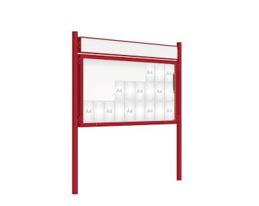 Schaukasten 2000 mit Pfosten Ø 76 mm Farbe:RAL 3004|Abmessungen:27 A4 - B 2010 x H 1000 mm - Klapptür|Pfosten:Pfosten-Set zum Einbetonieren - Mit Titelleiste