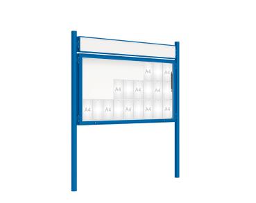 Schaukasten 2000 mit Pfosten Ø 76 mm Farbe:RAL 5010|Abmessungen:27 A4 - B 2010 x H 1000 mm - Klapptür|Pfosten:Pfosten-Set zum Einbetonieren - Mit Titelleiste