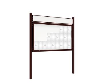 Schaukasten 2000 mit Pfosten Ø 76 mm Farbe:RAL 8017|Abmessungen:27 A4 - B 2010 x H 1000 mm - Klapptür|Pfosten:Pfosten-Set zum Einbetonieren - Mit Titelleiste