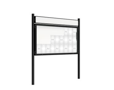 Schaukasten 2000 mit Pfosten Ø 76 mm Farbe:RAL 9005|Abmessungen:27 A4 - B 2010 x H 1000 mm - Klapptür|Pfosten:Pfosten-Set zum Einbetonieren - Mit Titelleiste