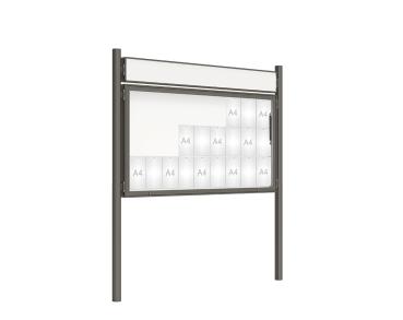 Schaukasten 2000 mit Pfosten Ø 76 mm Farbe:Procity grau|Abmessungen:27 A4 - B 2010 x H 1000 mm - Klapptür|Pfosten:Pfosten-Set zum Einbetonieren - Mit Titelleiste