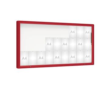 Schaukasten 2000 Farbe:RAL 3004|Verglasung:Plexichocs|Abmessungen:27 A4 - B 2010 x H 1000 mm