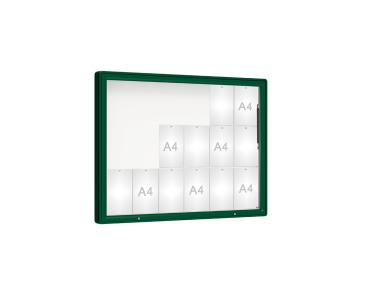 Schaukasten 2000 Farbe:RAL 6005|Verglasung:Securitglas|Abmessungen:18 A4 - B 1350 x H 1000 mm