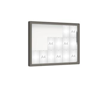 Schaukasten 2000 Farbe:Procity grau|Verglasung:Securitglas|Abmessungen:18 A4 - B 1350 x H 1000 mm