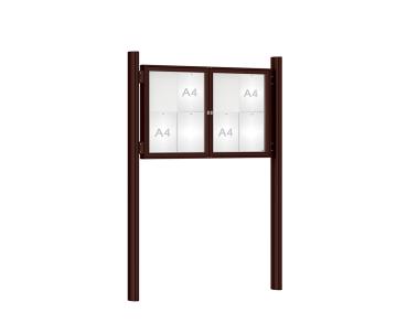 Schaukasten 1000 mit Quatro-Pfosten Farbe:RAL 8017|Abmessungen:8 A4 - B 1200 x H 750 mm - 2-flügelig|Pfosten:Mittelpfosten zum Einbetonieren - Ohne Titelleiste