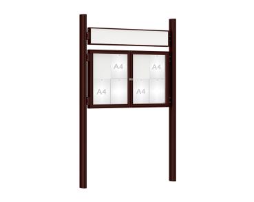 Schaukasten 1000 mit Quatro-Pfosten Farbe:RAL 8017|Abmessungen:8 A4 - B 1200 x H 750 mm - 2-flügelig|Pfosten:Mittelpfosten zum Einbetonieren - Mit Titelleiste