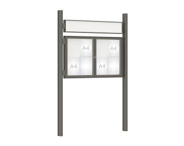 Schaukasten 1000 mit Quatro-Pfosten Farbe:Procity grau|Abmessungen:8 A4 - B 1200 x H 750 mm - 2-flügelig|Pfosten:Mittelpfosten zum Einbetonieren - Mit Titelleiste